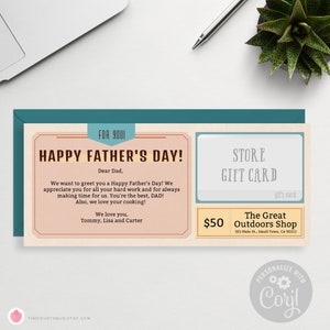 Happy Father&#39;s Day Gift Card Holder Template / Fun Gift Voucher Gift Card Holder / DIY Printable Retro Gift Certificate / CORJL