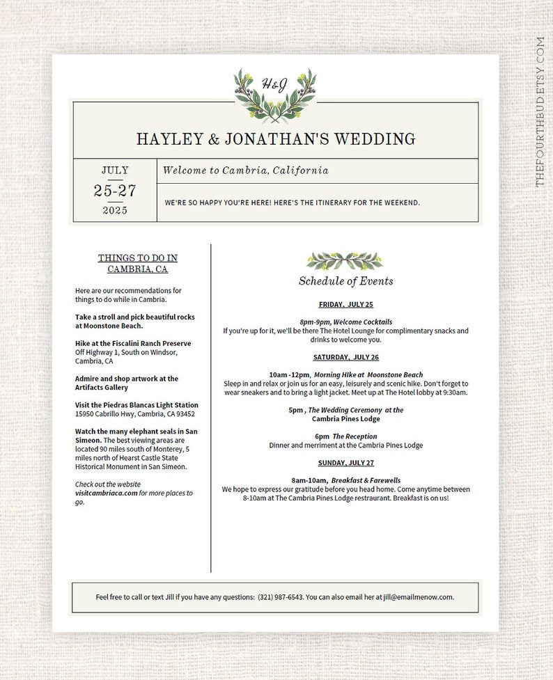 Minimalist Event Program Template in PDF Trifold Wedding Program For Print Text Only Foliage Layout 2 DIY Adobe Reader Required