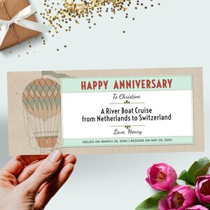 Bewerkbare sjabloon jubileumcadeaubon 9,25 x 4, sjabloon reisvoucher, mijlpaal huwelijksverjaardag cadeaubon, Krafty, Corjl