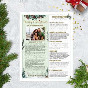 Elegant Family Christmas Letter Template US LETTER, One Page Editable Year In Review Christmas Newsletter, Winter Snow, Edit in CORJL