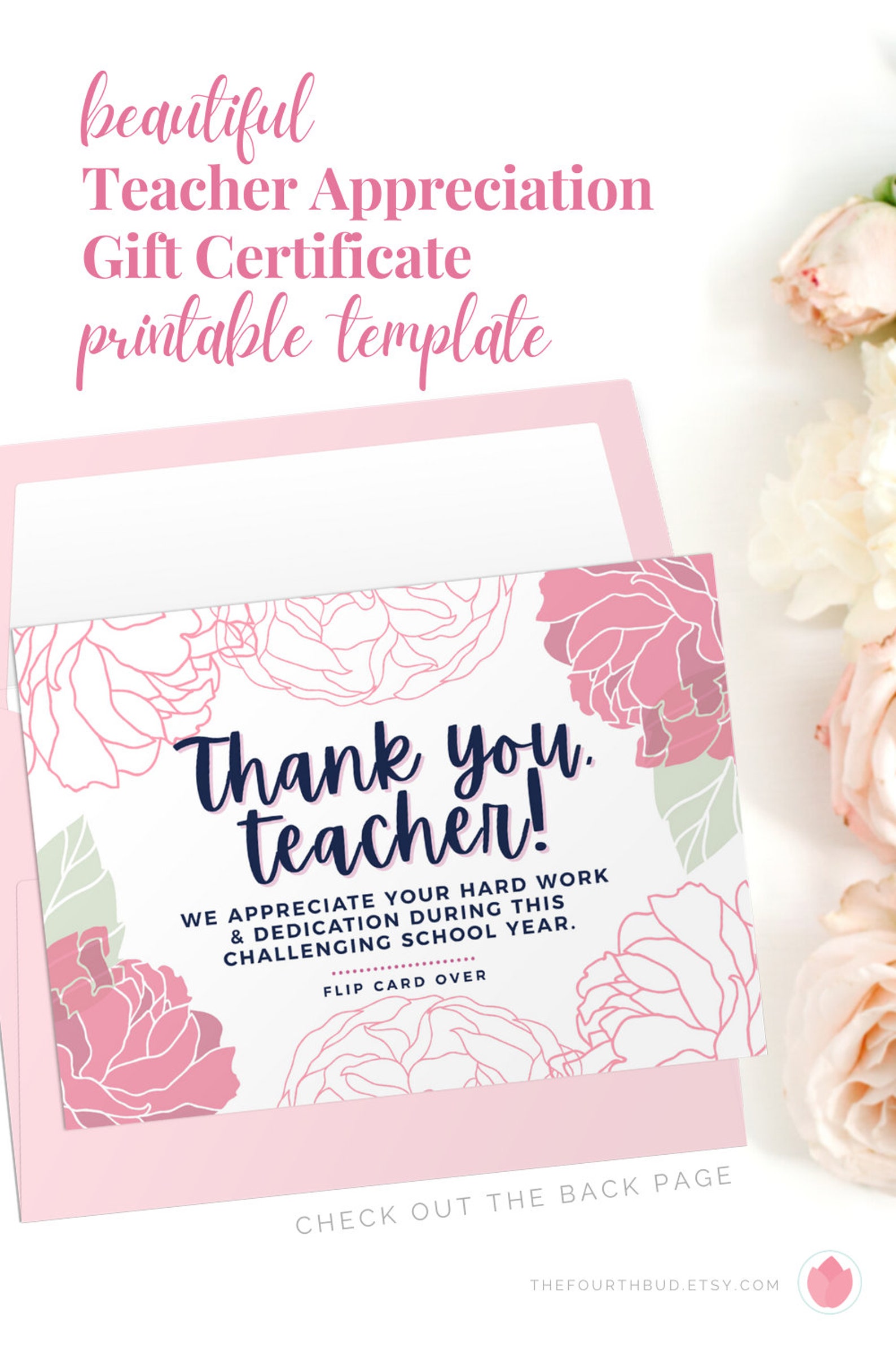 Thank you Teacher Gift Certificate Template Back and Front Etsy