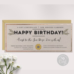 Birthday Gift Certificate Template / Printable Modern Gift Voucher / Editable Gift Coupon For Her / Autumn or Any Season / CORJL Template