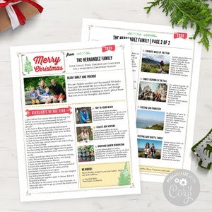 Beautiful Family Christmas Newsletter US LETTER Two Pages with Photos / Editable Year In Review Template / Rustic Layout 2 / Corjl / MCK