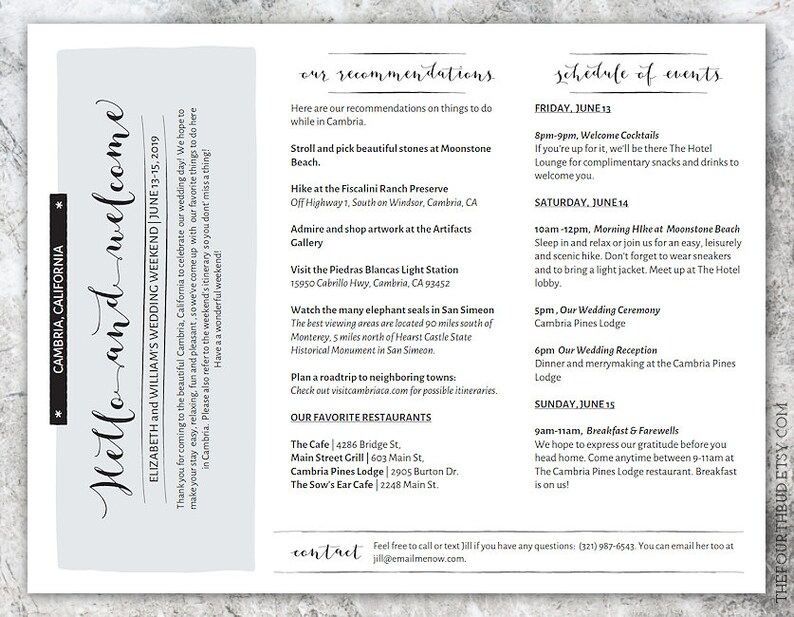 Paper Paper Party Supplies Printable Destination Wedding Itinerary Or Reunion Itinerary Template Grey Tri Fold Diy Instant Download Adobe Reader Required