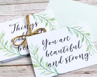 Set of 12 Printable Strength Note Cards / 3.5 x 5 Motivational and Encouragement Cards in PDF / Greenery / Digital Download