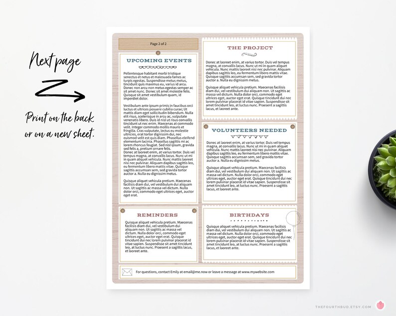 Editable Newsletter Template Two Pages: Rustic Wood White Newsletter ...
