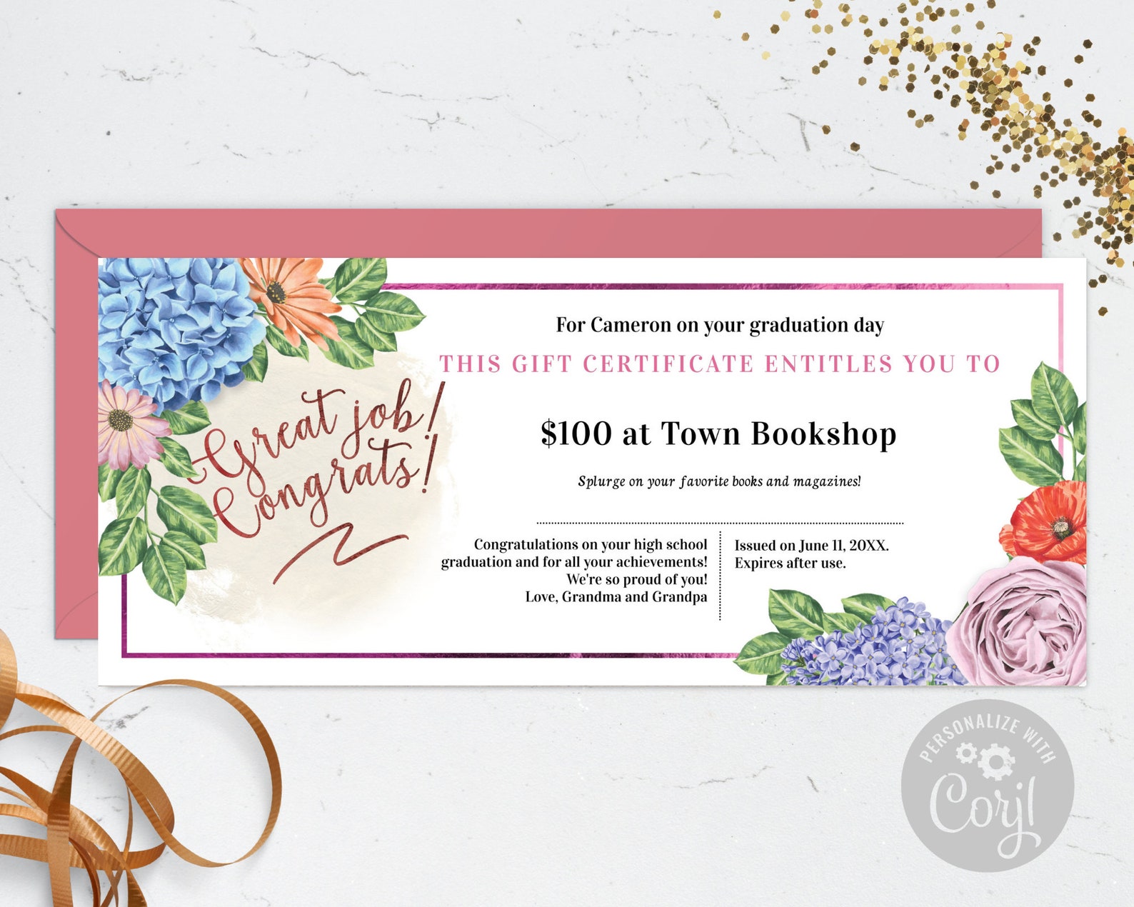 Graduation Gift Certificate Template / Editable Promotion or