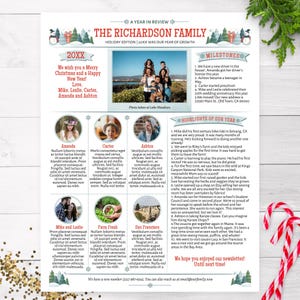 Fun Family Year In Review Christmas Newsletter Template US LETTER, One Page with Photos, Editable Christmas Letter, Snowman Winter A, Corjl