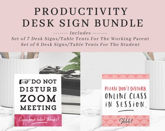 Do Not Disturb Desk Sign BUNDLE / Table Tents / Printable / Virtual School / Work at Home / Zoom Sign / Be Productive /Digital Download /DIY