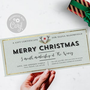 Editable Christmas Gift Certificate / Holiday Gift Voucher Template / Printable Green Gift Christmas Coupon / CORJL Template
