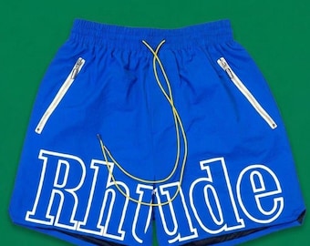 Blue Streetwear Shorts with Bold Letter Print | Y2K Fashion Shorts | Trendy Drawstring Shorts | Casual Summer Shorts | Unisex Athletic Style