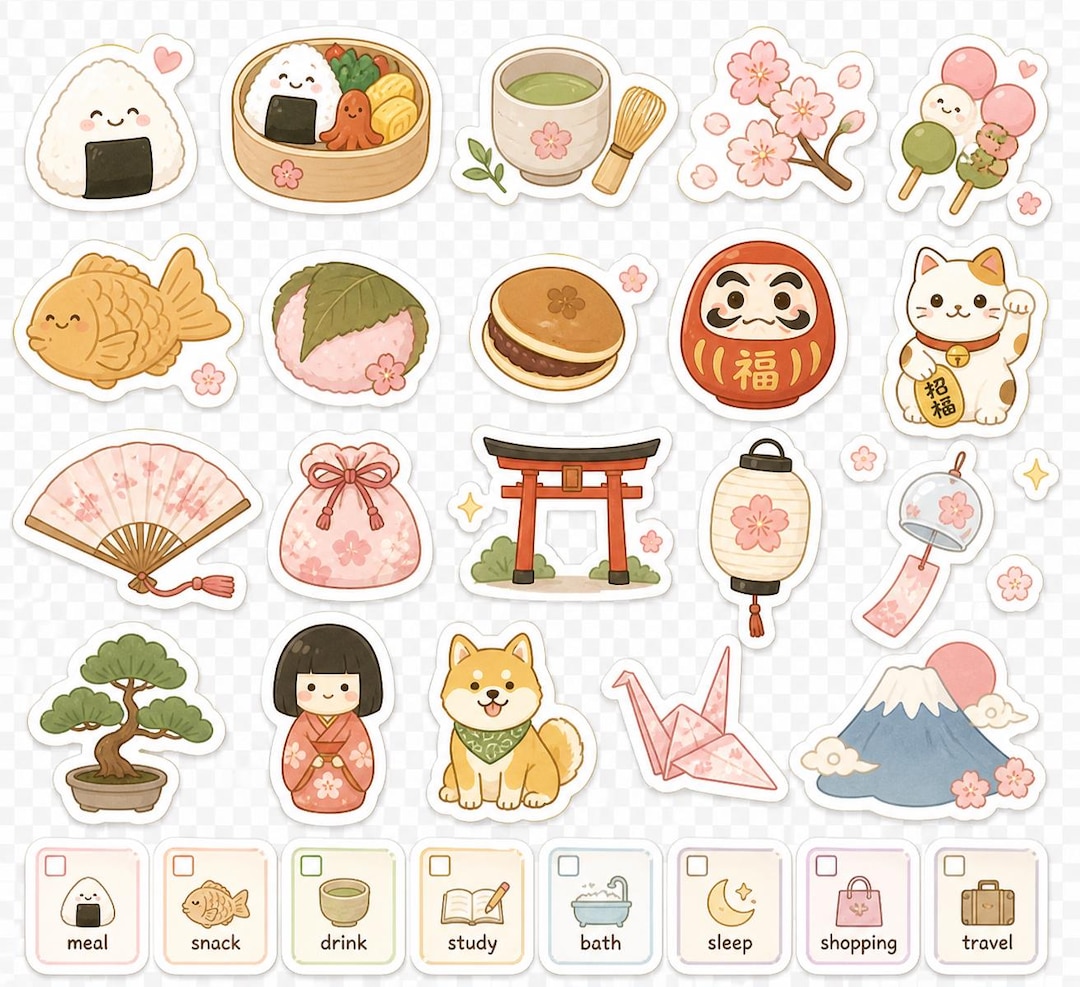 Kawaii Japanese Sticker Set Pastel Japan Aesthetic Planner Stickers ...