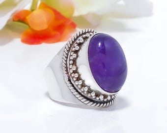 100% natuurlijke amethist edelsteen handgemaakte zilveren ring met 925 gestempeld sterlingzilver en ovale vorm voor vrouwen in verstelbare maat optie