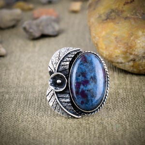 Ruby in Kyanite Ring 925 Sterling Silver, Handmade Blue Kyanite Ring, Ruby Gemstone Jewelry, Boho Statement Ring