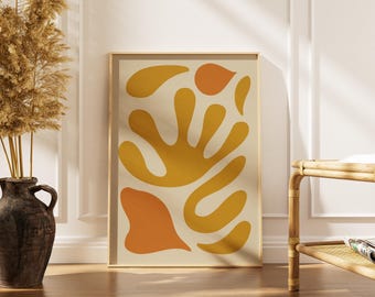 Wydruk z wycięciem Matisse'a | Abstrakcyjny plakat ścienny w stylu boho w kolorze musztardowo-pomarańczowym