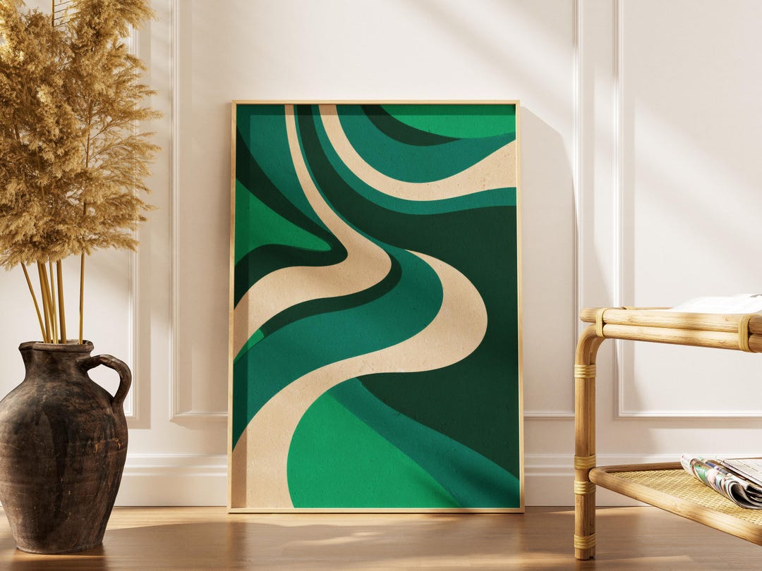 Abstract Green Wall Art | Wavy Modern Poster | Organic Curves Print ...