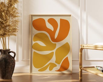 Abstrakcyjny pomarańczowy nadruk organiczny | Plakat w stylu musztardowym z połowy XX wieku | Ziemista sztuka ścienna w stylu boho