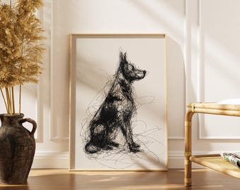Abstrakcyjny nadruk z psem | Plakat z rysunkiem bazgrołów | Czarny, neutralny plakat ścienny