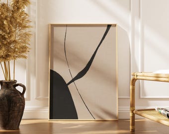 Abstrakcyjna sztuka liniowa | Minimalistyczne czarne krzywizny | Nowoczesny neutralny plakat | Współczesny minimalistyczny wystrój