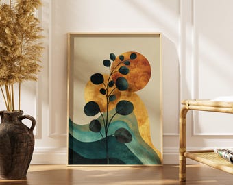 Abstrakcyjna sztuka ścienna z motywem natury | Nowoczesny plakat botaniczny | Ilustracja roślin organicznych | Współczesny wystrój