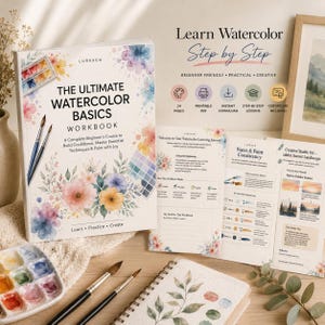 Cuaderno de ejercicios básicos de acuarela / Curso de pintura para principiantes en PDF (Descarga digital)