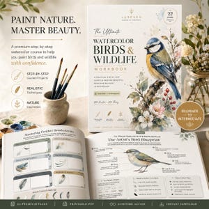 The Ultimate Watercolor Birds & Wildlife Workbook, Printable Watercolor Course PDF, Bird Painting Tutorial, Beginner Art Workbook