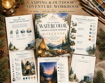 Camping Watercolor Workbook, Outdoor Painting Lessons, Beginner Nature Art Practice, Printable PDF
