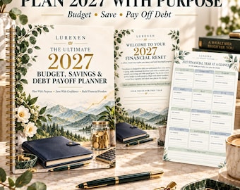 2027 Budget Planner Printable, Savings and Debt Payoff Workbook, Monthly Finance Planner, A4 US Letter PDF