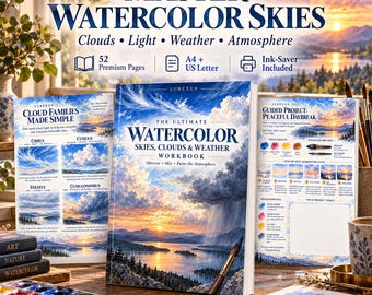 Watercolor Skies and Clouds Workbook, Weather Painting Course, Printable Watercolor Practice