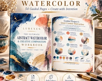 Abstract Watercolor Workbook, Creative Composition Course, 54-Page Printable Art Practice Book, Modern Watercolor Exercises