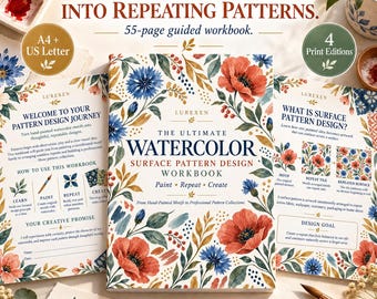 Watercolor Surface Pattern Design Workbook, Seamless Repeat & Motif Painting Course.