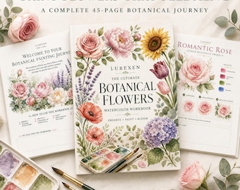 Botanical Watercolor Workbook, 45-Page Floral Painting Lessons (PDF)