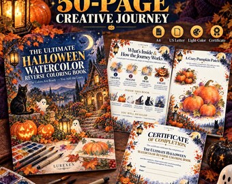 Halloween Reverse Coloring Book Printable, Watercolor Creative Drawing Workbook, Cozy Spooky Art Activity PDF