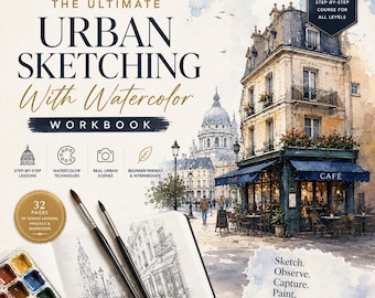 Urban Sketching Watercolor Workbook, Beginner Art Course (Digital Download)