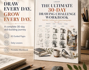 30 Day Drawing Challenge Workbook, Beginner Sketching Course, Daily Pencil Art Practice