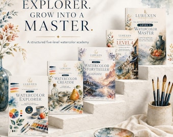 Watercolor Mastery Bundle, 5-Level Course, 225 Pages (Digital Download)