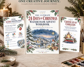 24 Days of Christmas Watercolor Advent Workbook, 86-Page Printable Painting Challenge
