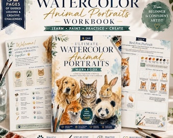 Watercolor Animal Portraits Workbook | Learn to Paint Cats, Dogs, Foxes (PDF Download)