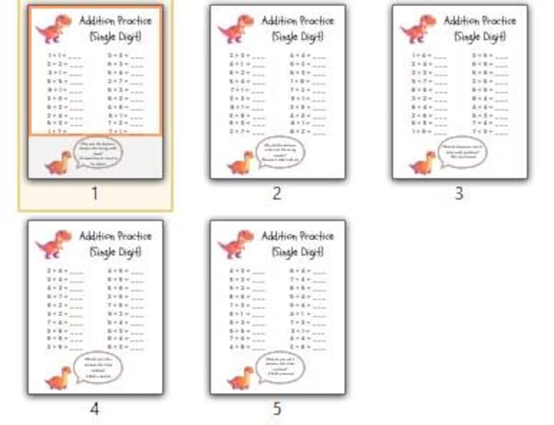 Dinosaur Addition Worksheets | Single Digit Math Printables for ...