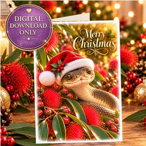 Australian Python Christmas Card Printable, 3D Effect Snake Christmas Card, Funny Aussie Christmas Digital Download, 5x7 Card
