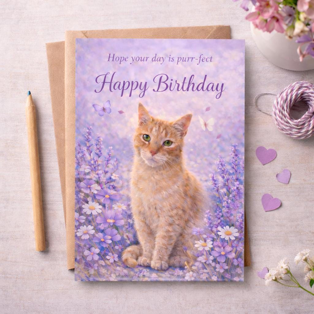 Cat Birthday Card Printable, Cute Cat Lover Birthday Card, Funny Purr ...