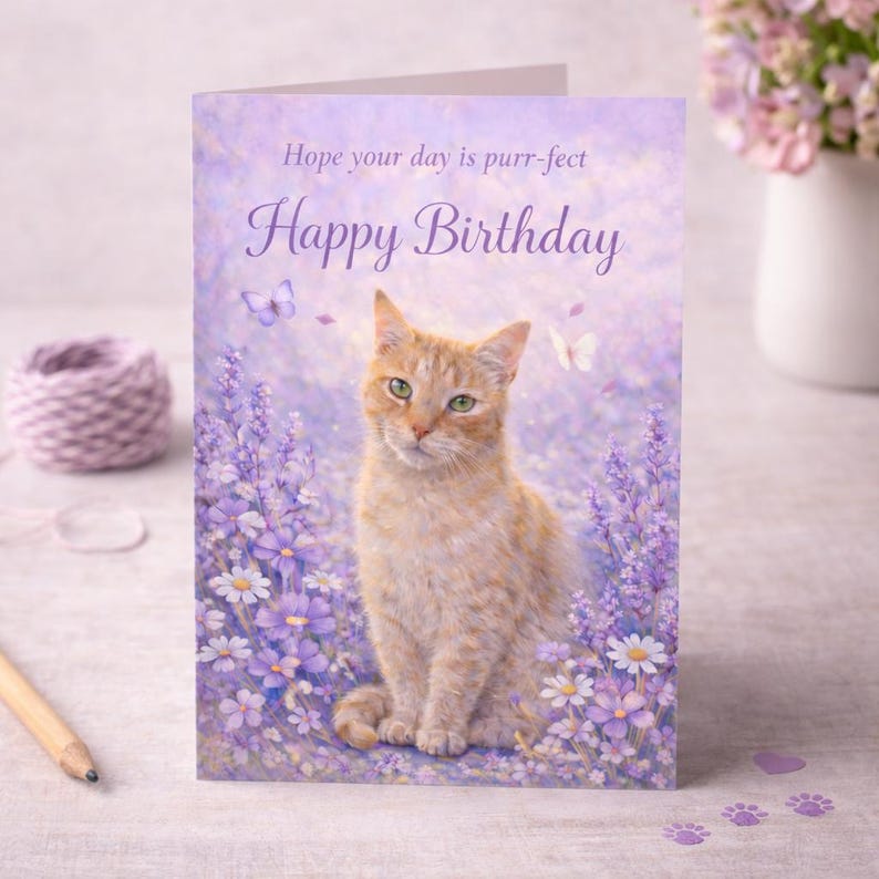 Cat Birthday Card Printable, Cute Cat Lover Birthday Card, Funny Purr ...