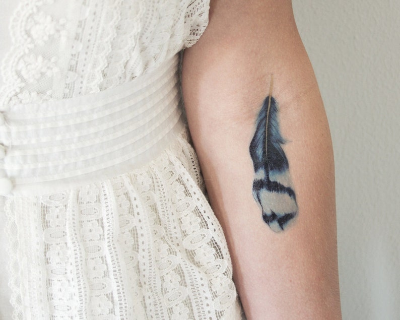 Temporary Tattoo Bluejay Feather And Wild Roses Includes 2 Etsy Temporary Tattoo Bluejay Feather And Wild Roses Includes 2 Etsy