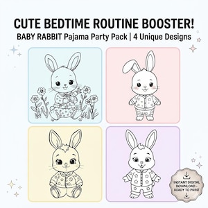 Kleurplaten babykonijnpyjama: activiteit voor het slapengaan voor peuters (digitale pdf)