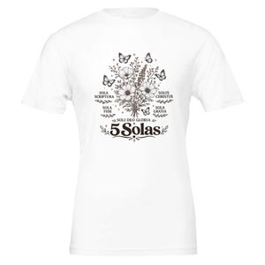 Camiseta Mujer Cristiana "5 Solas" Español | Regalo Teología Reformada | Ropa Evangélica Suave y Duradera image 3