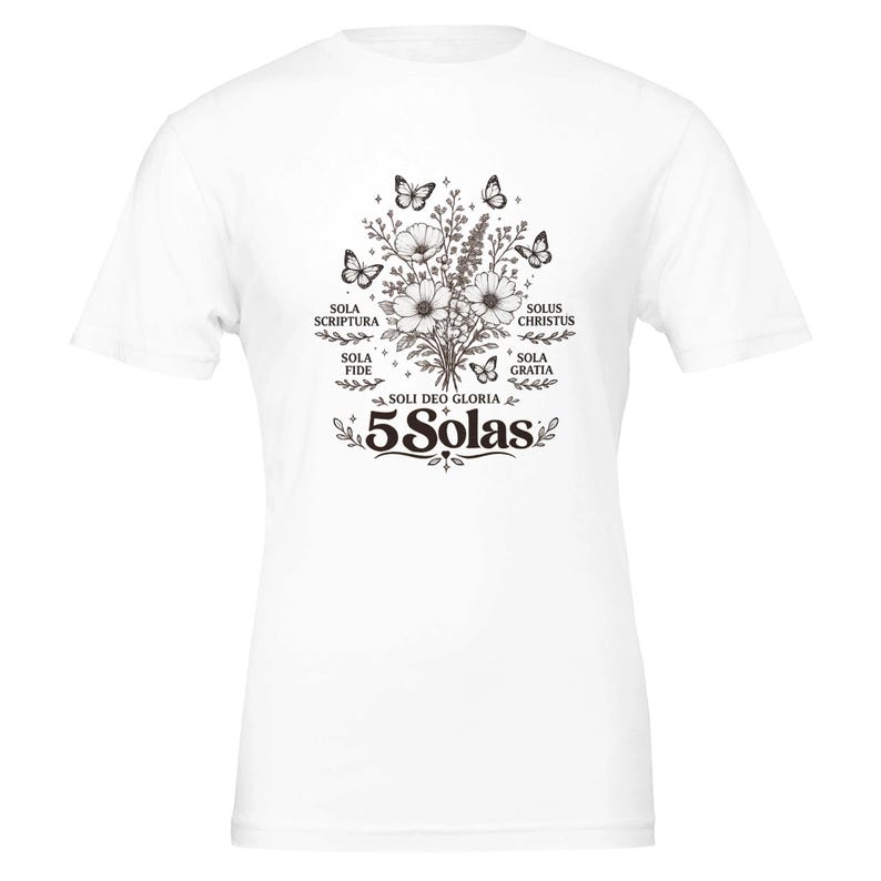 Camiseta Mujer Cristiana "5 Solas" Español | Regalo Teología Reformada | Ropa Evangélica Suave y Duradera image 3