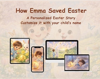 Histoire de Pâques personnalisée pour enfants | Aventure chasse aux œufs de Pâques | votre enfant aide le lapin de Pâques | Livre de Pâques personnalisé | Cadeau panier de Pâques