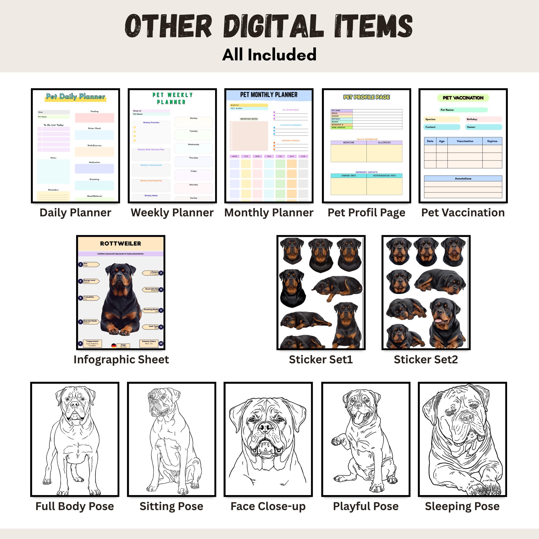 Rottweiler Realistic Poster Printable Bundle, Planner, Coloring Pages ...