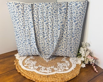 Bolso Meadow Tote acolchado hecho a mano, bolso Cottagecore floral, bolso de tela hecho a mano para libros, bolso de mercado acolchado, cosido por Hudson