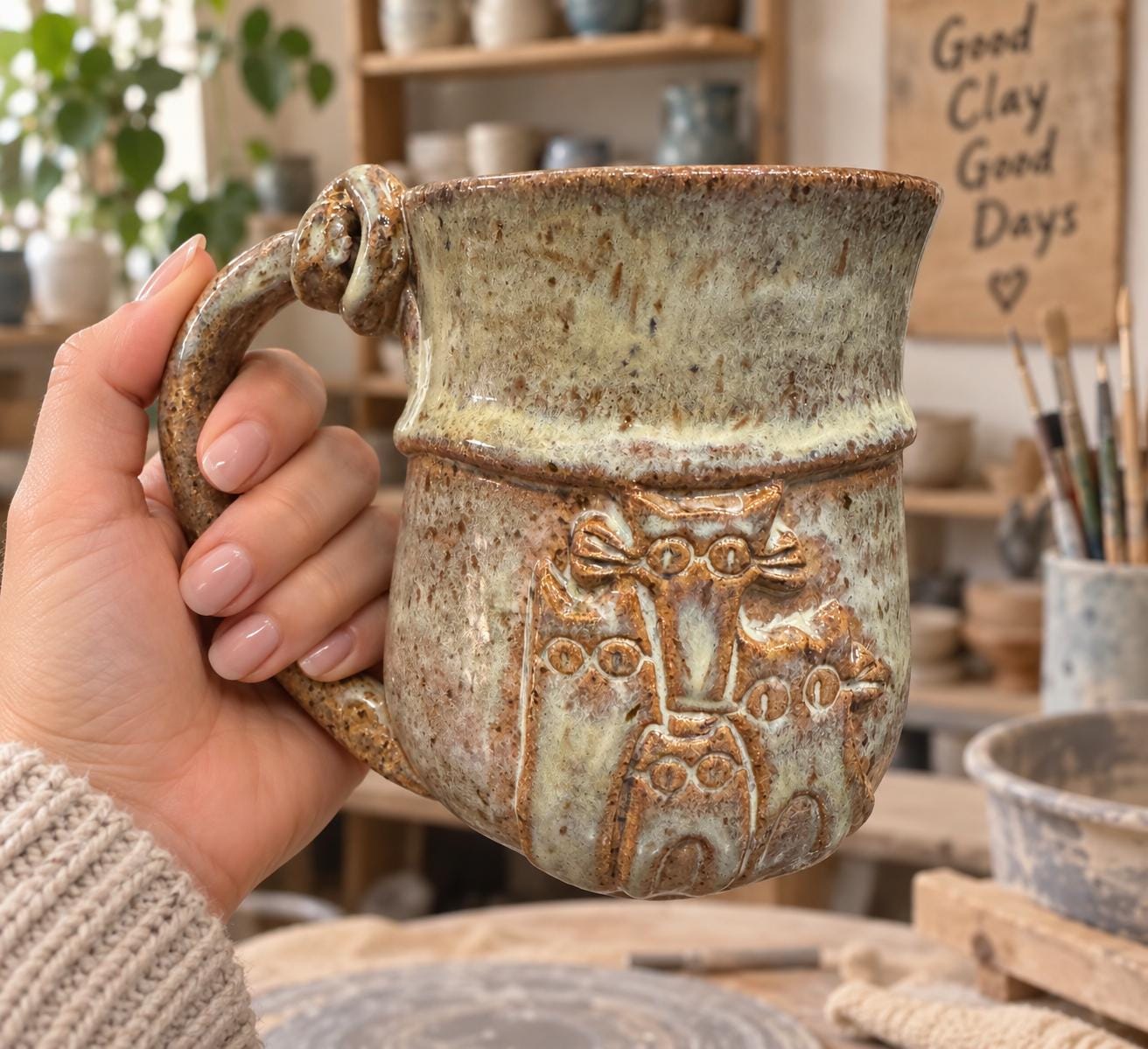 Whimsical Earthtone Owl Mug